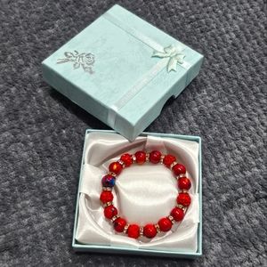 Red Marble Paint Shambala Inspired Costume Elastic Bracelet